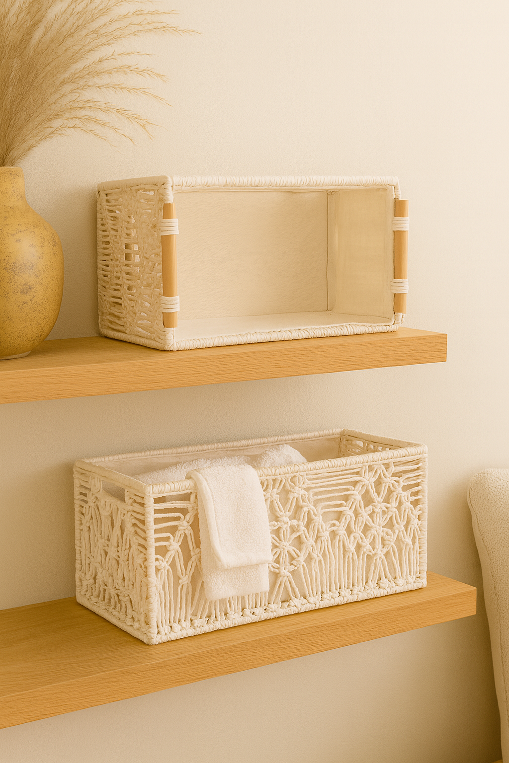 Japandi opbergmand rechthoek (30 × 14 × 9 cm) – minimalistische organizer, naturel