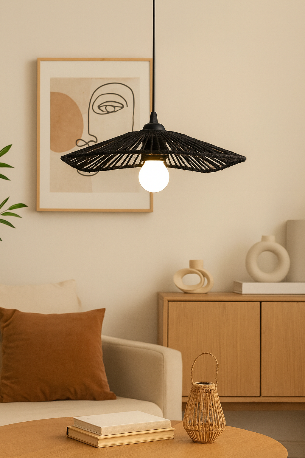 Rotan lampenkap Ø30 × 5 cm – naturel boho