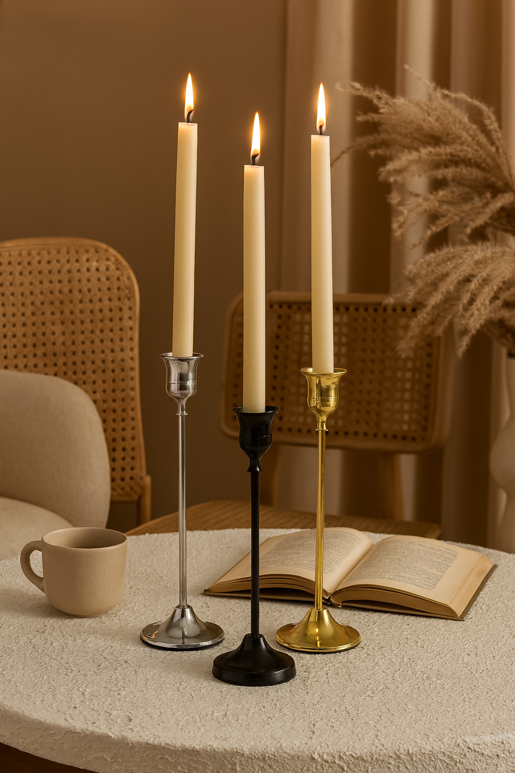 Kandelaar – 3 kleuren – 16x7 / 19x7 / 22x7 cm (kaarsenhouder)