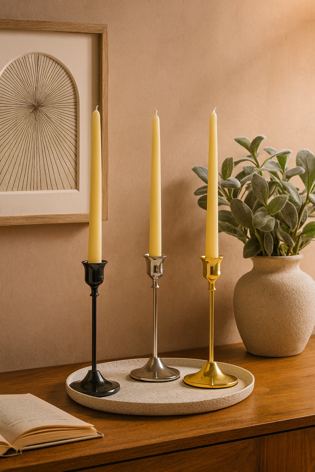 Kandelaar – 3 kleuren – 16x7 / 19x7 / 22x7 cm (kaarsenhouder)