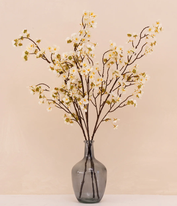 Livideco Zijden Bloesem kunsttak in wit of roze in hoge vaas