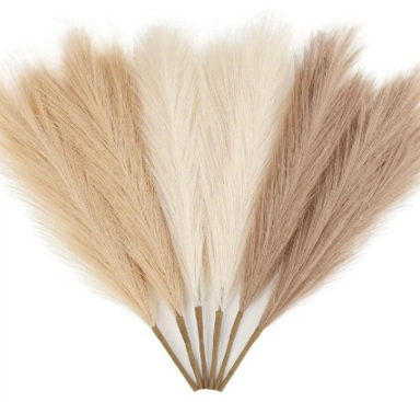 Set van 2 boho vaas veren in geel, bruin en beige voor interieurdecoratie