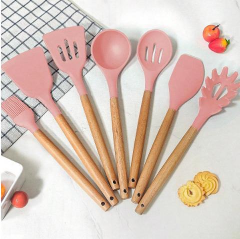 7-delige Siliconen Keukenset met Houten Handgrepen – Verkrijgbaar in 5 Kleuren