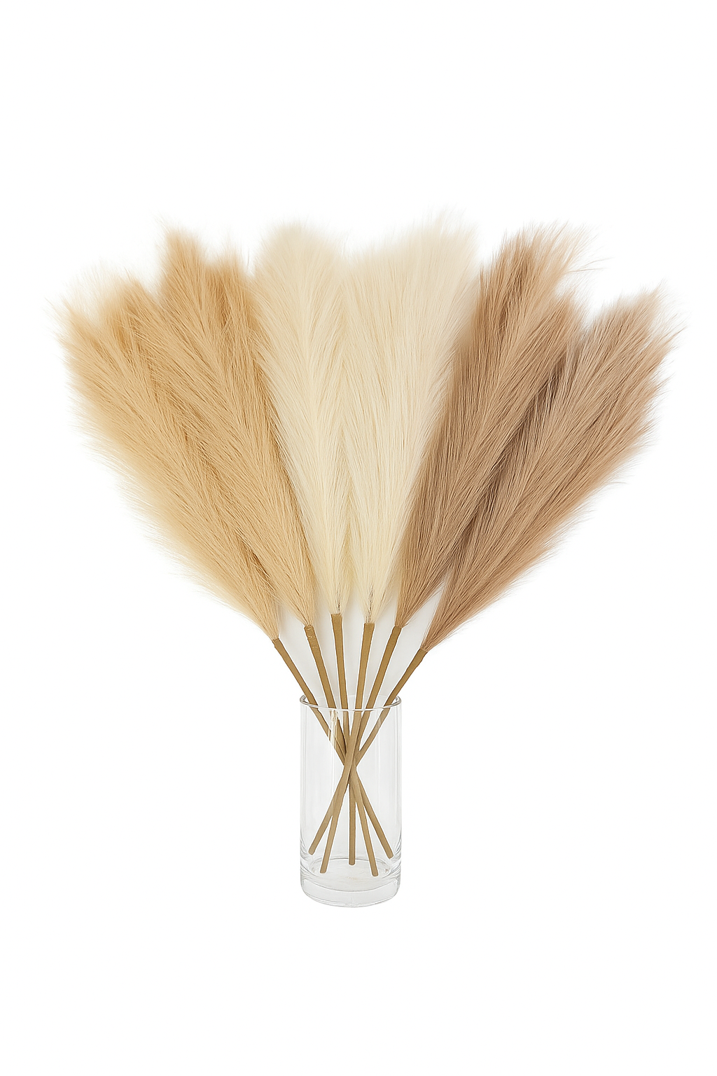 Set van 2 boho vaas veren in geel, bruin en beige voor interieurdecoratie