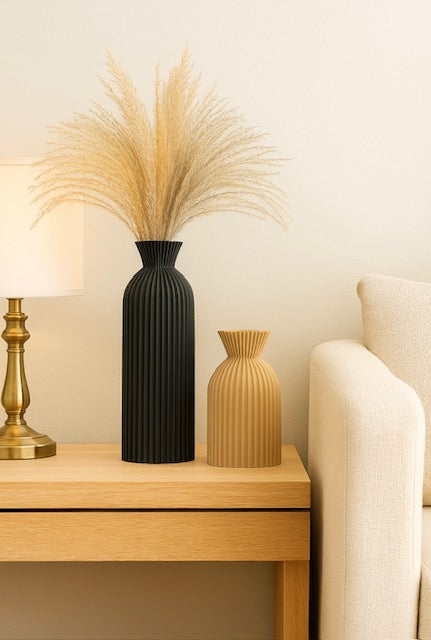 Livideco Duo Vaas Set 2 stuks in zwart en beige kunststof
